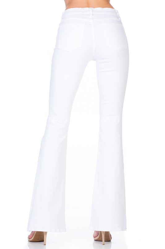 high waist flare denim pants chocolate by O2 Denim | Fleurcouture