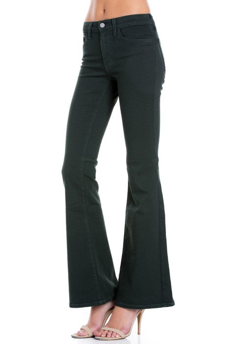 high waist flare denim pants chocolate by O2 Denim | Fleurcouture