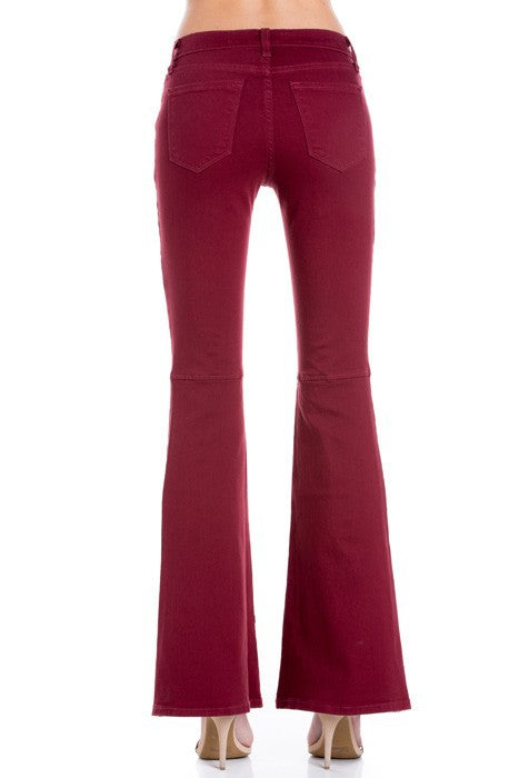 high waist flare denim pants chocolate by O2 Denim | Fleurcouture