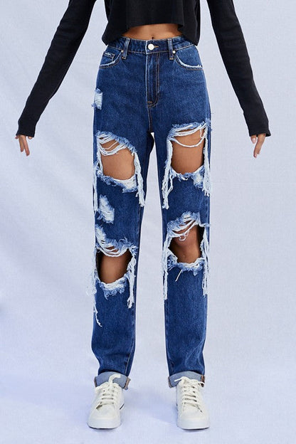 High Waist Ripped Baggy Jeans DARK by Denim Lab USA | Fleurcouture