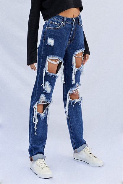 High Waist Ripped Baggy Jeans DARK by Denim Lab USA | Fleurcouture