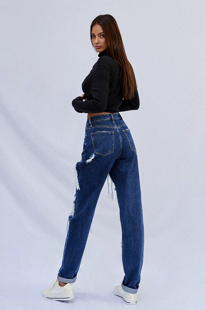 High Waist Ripped Baggy Jeans DARK by Denim Lab USA | Fleurcouture