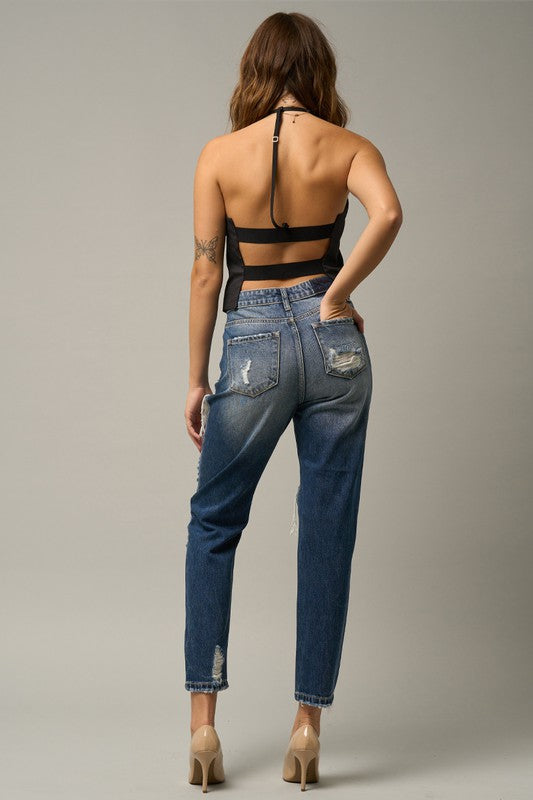 HIGH WAIST STRAIGHT HAVEY DESTROYED JEANS MEDIUM by Insane Gene | Fleurcouture