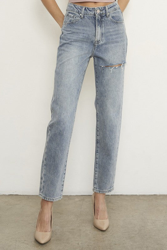 High Waist Straight Jeans LIGHT 7 by Denim Lab USA | Fleurcouture