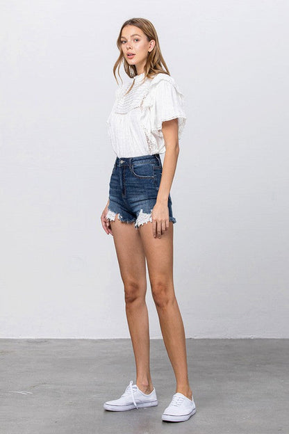 HIGH WAIST WITH LACE LINING TRIM SHORTS DARK by Insane Gene | Fleurcouture