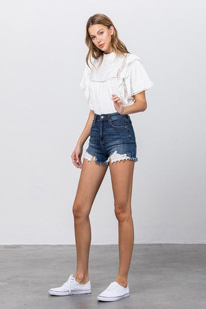 HIGH WAIST WITH LACE LINING TRIM SHORTS DARK by Insane Gene | Fleurcouture