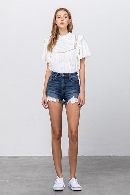 HIGH WAIST WITH LACE LINING TRIM SHORTS DARK by Insane Gene | Fleurcouture
