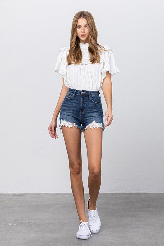 HIGH WAIST WITH LACE LINING TRIM SHORTS DARK S by Insane Gene | Fleurcouture