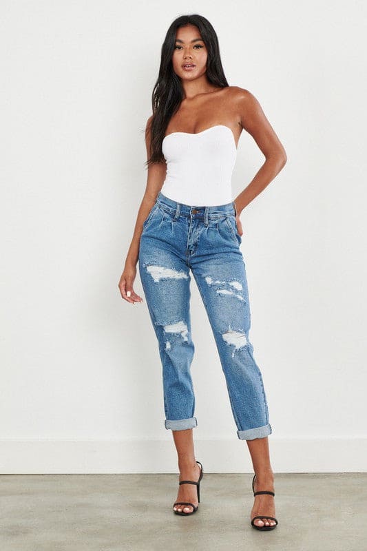 High Waisted Boyfriend Jeans Medium Stone 3 by Vibrant M.i.U | Fleurcouture