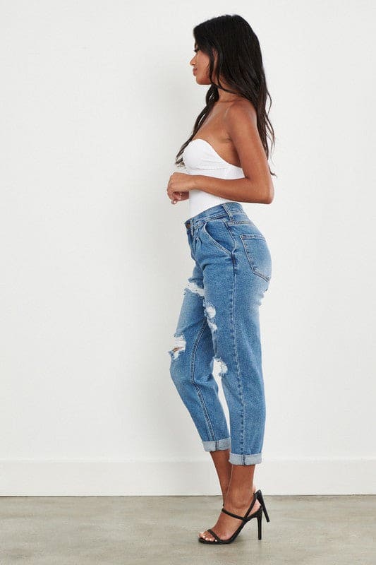 High Waisted Boyfriend Jeans Medium Stone by Vibrant M.i.U | Fleurcouture