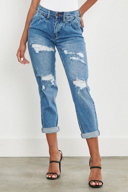 High Waisted Boyfriend Jeans Medium Stone by Vibrant M.i.U | Fleurcouture