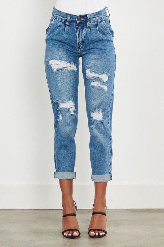 High Waisted Boyfriend Jeans Medium Stone by Vibrant M.i.U | Fleurcouture