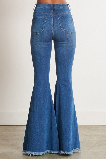 High-Waisted Distressed Flare Jeans Medium Stone Flare Jeans by Vibrant M.i.U | Fleurcouture