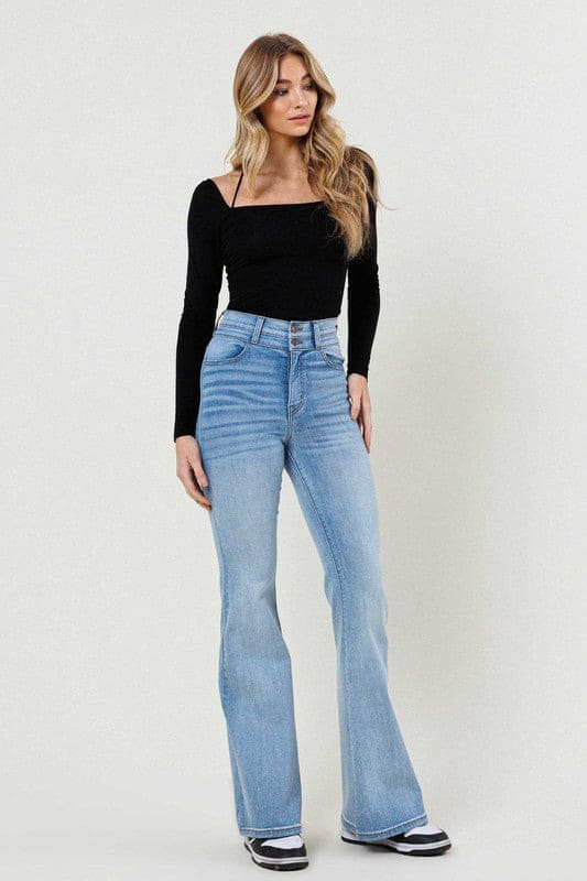 High-Waisted Flare Jeans Light Stone 11 Flare Jeans by Vibrant M.i.U | Fleurcouture