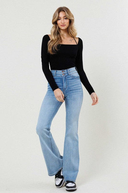 High-Waisted Flare Jeans Light Stone Flare Jeans by Vibrant M.i.U | Fleurcouture