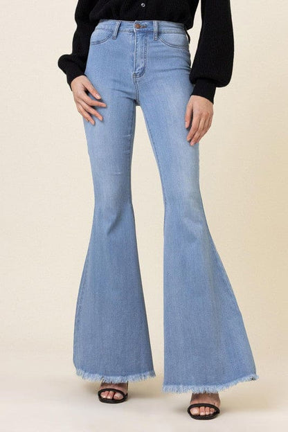 High Waisted Flare Jeans Light Stone Flare Jeans by Vibrant M.i.U | Fleurcouture