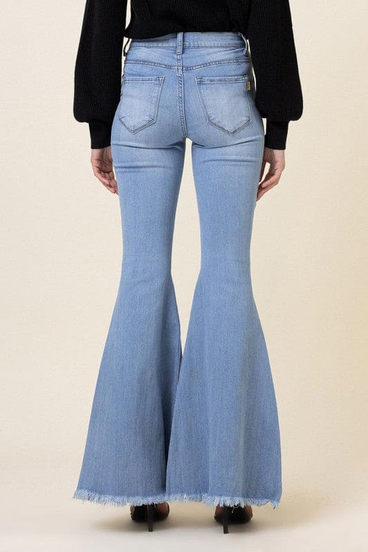 High Waisted Flare Jeans Light Stone Flare Jeans by Vibrant M.i.U | Fleurcouture