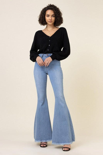 High Waisted Flare Jeans Light Stone Flare Jeans by Vibrant M.i.U | Fleurcouture