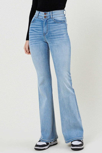 High-Waisted Flare Jeans Light Stone Flare Jeans by Vibrant M.i.U | Fleurcouture