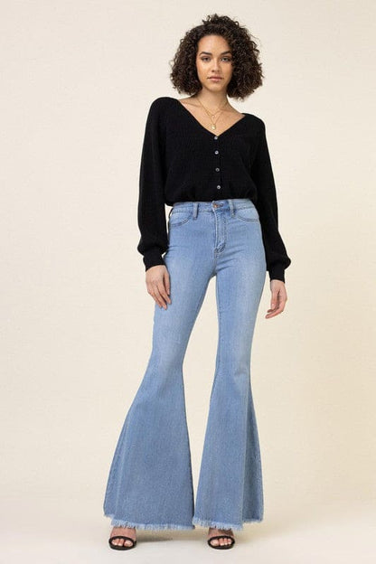 High Waisted Flare Jeans Light Stone Flare Jeans by Vibrant M.i.U | Fleurcouture