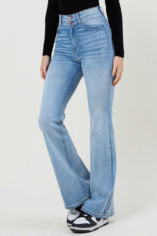 High-Waisted Flare Jeans Light Stone Flare Jeans by Vibrant M.i.U | Fleurcouture