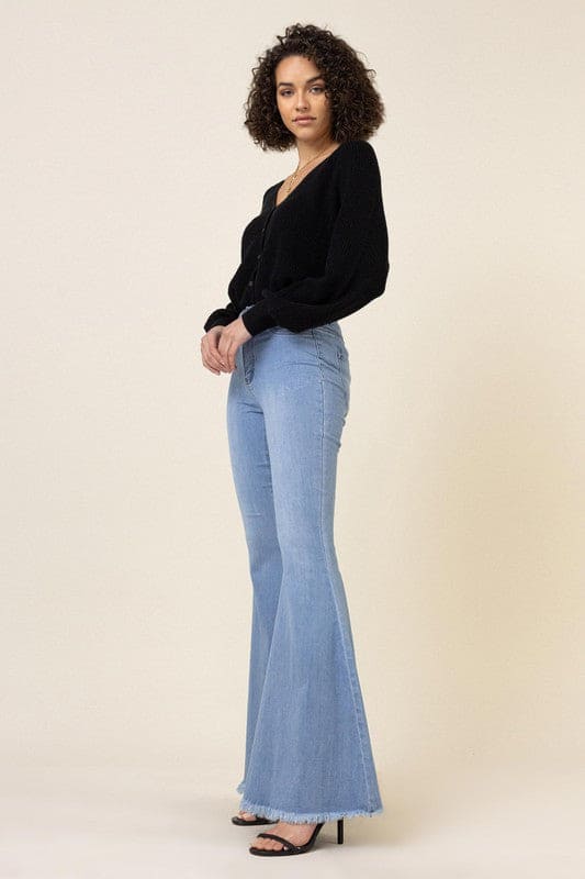 High Waisted Flare Jeans Light Stone Flare Jeans by Vibrant M.i.U | Fleurcouture