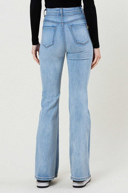 High-Waisted Flare Jeans Light Stone Flare Jeans by Vibrant M.i.U | Fleurcouture