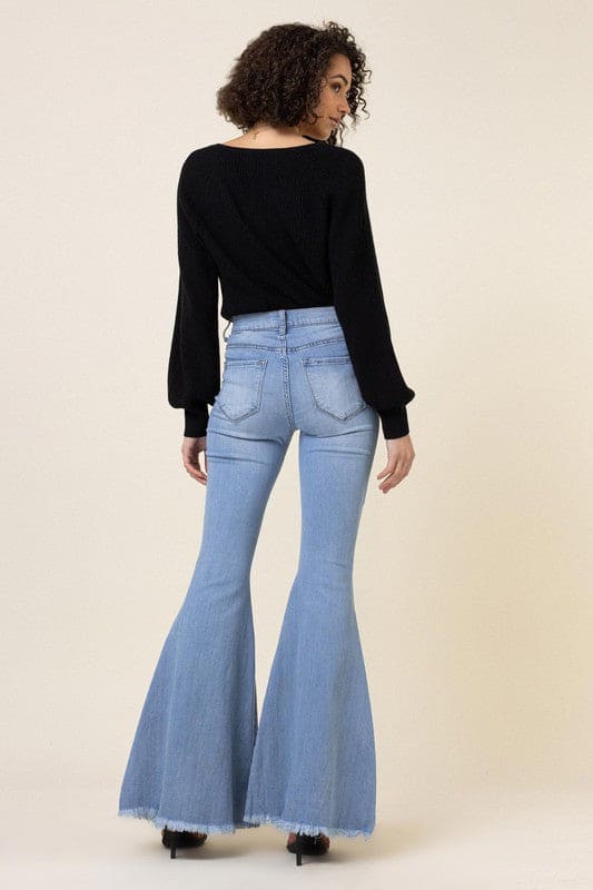 High Waisted Flare Jeans Light Stone Flare Jeans by Vibrant M.i.U | Fleurcouture