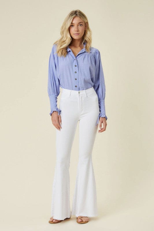 High Waisted Flare Jeans White Flare Jeans by Vibrant M.i.U | Fleurcouture