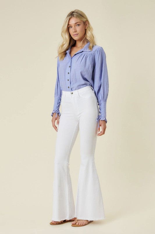 High Waisted Flare Jeans White Flare Jeans by Vibrant M.i.U | Fleurcouture