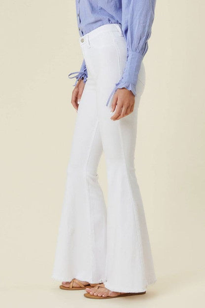 High Waisted Flare Jeans White Flare Jeans by Vibrant M.i.U | Fleurcouture