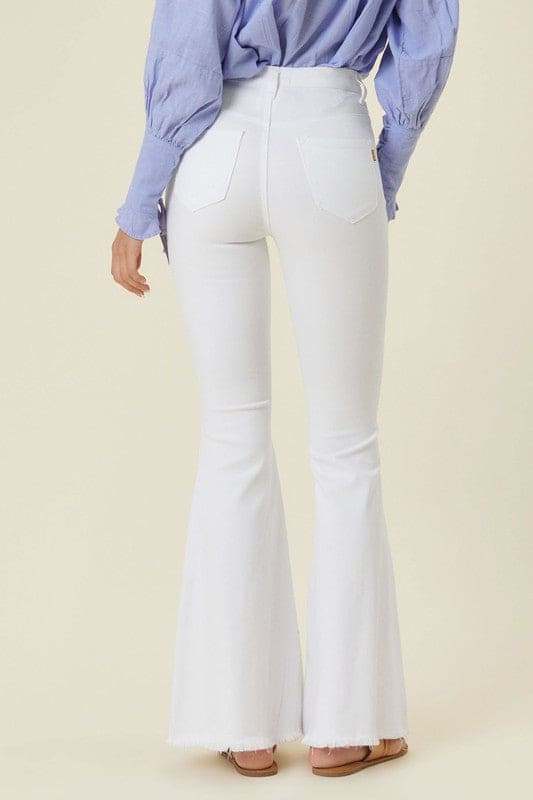 High Waisted Flare Jeans White Flare Jeans by Vibrant M.i.U | Fleurcouture