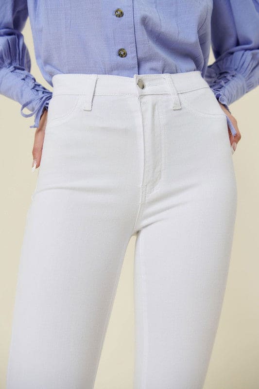 High Waisted Flare Jeans White Flare Jeans by Vibrant M.i.U | Fleurcouture