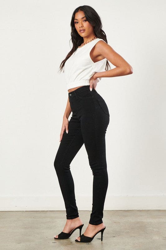 High Waisted Skinny Jean Black by Vibrant M.i.U | Fleurcouture