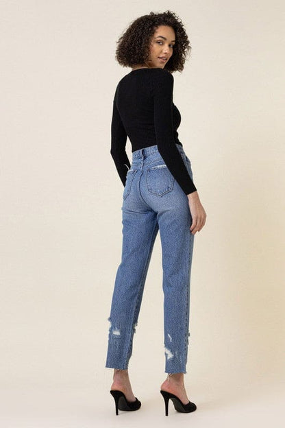 High Waisted Straight Leg Jean Medium Stone by Vibrant M.i.U | Fleurcouture