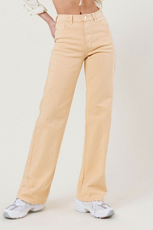 High Waisted Wide Cut Straight Leg Jeans Nude Women&