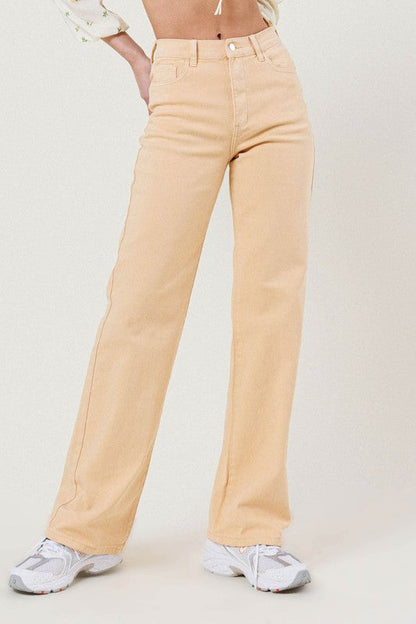 High Waisted Wide Cut Straight Leg Jeans Nude Women&