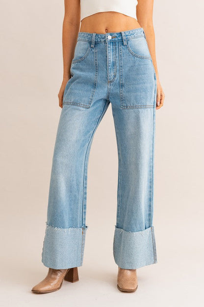 High-Waisted Wide Leg Cuffed Jeans LT DENIM XS by LE LIS | Fleurcouture