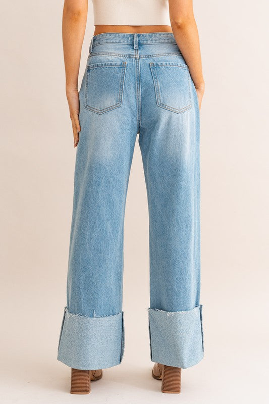 High-Waisted Wide Leg Cuffed Jeans LT DENIM XS by LE LIS | Fleurcouture