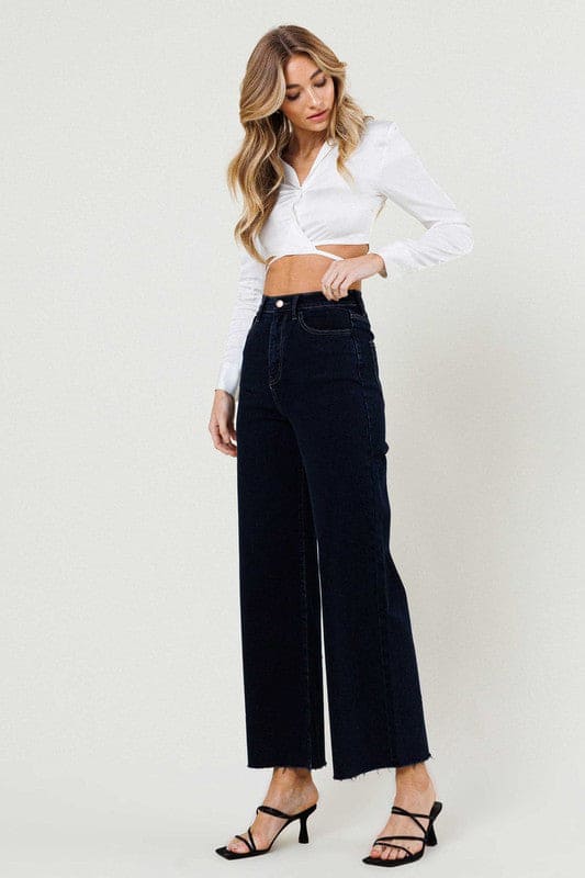 High Waisted Wide Leg Jeans Indigo by Vibrant M.i.U | Fleurcouture