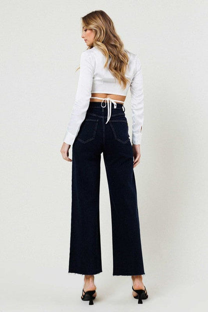 High Waisted Wide Leg Jeans Indigo by Vibrant M.i.U | Fleurcouture