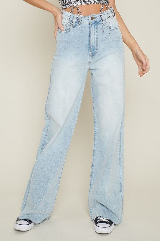 High-Waisted Wide Leg Jeans Light Stone 7 by Vibrant M.i.U | Fleurcouture