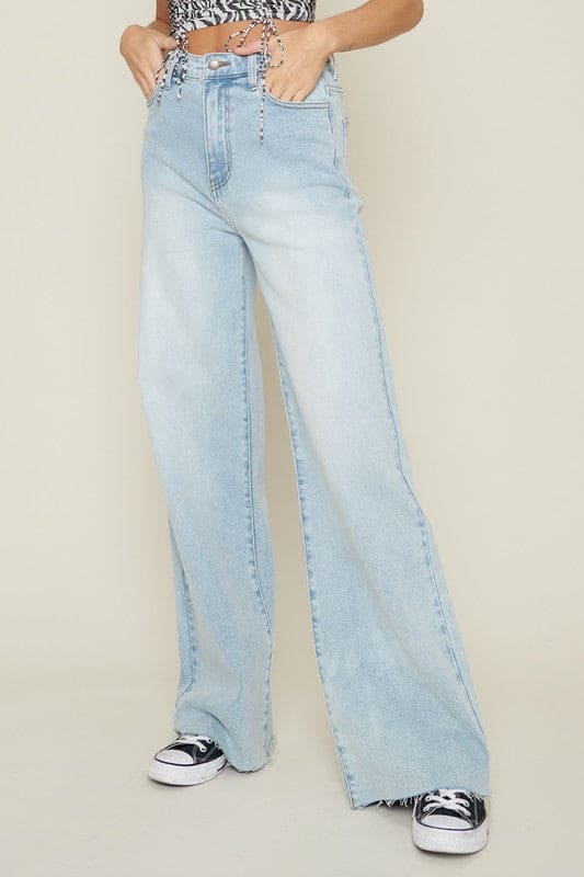 High-Waisted Wide Leg Jeans Light Stone 7 by Vibrant M.i.U | Fleurcouture