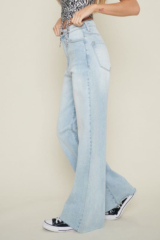 High-Waisted Wide Leg Jeans Light Stone 7 by Vibrant M.i.U | Fleurcouture