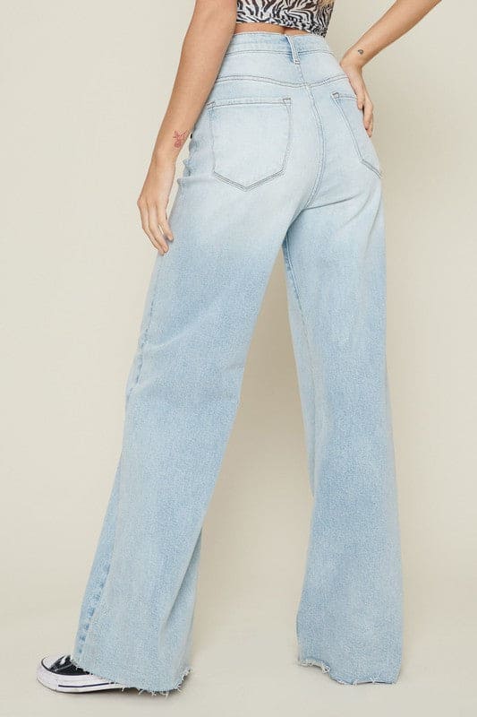 High-Waisted Wide Leg Jeans Light Stone 7 by Vibrant M.i.U | Fleurcouture