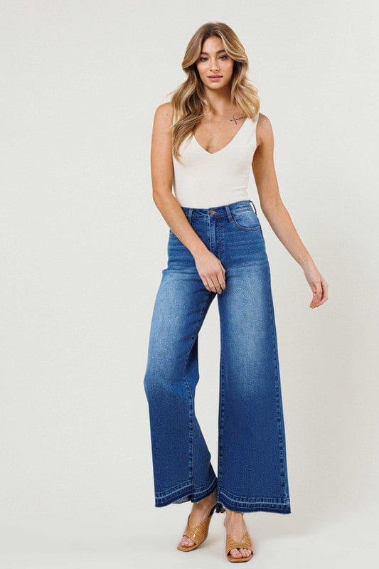 High Waisted Wide Leg Jeans Medium Stone by Vibrant M.i.U | Fleurcouture