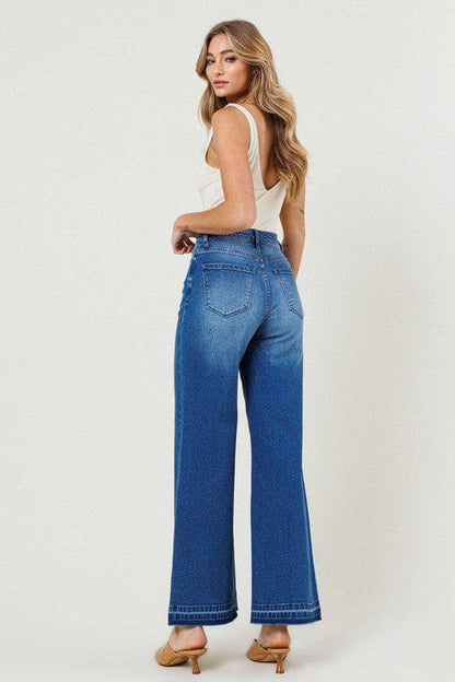 High Waisted Wide Leg Jeans Medium Stone by Vibrant M.i.U | Fleurcouture