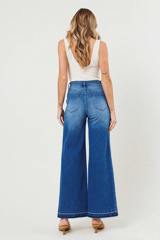 High Waisted Wide Leg Jeans Medium Stone by Vibrant M.i.U | Fleurcouture