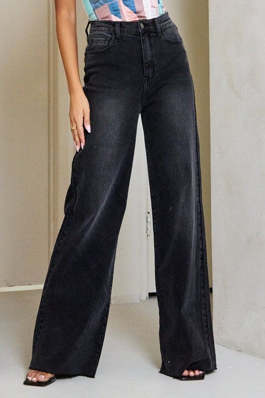 High Waisted Wide Leg Jeans Vintage Black by Vibrant M.i.U | Fleurcouture