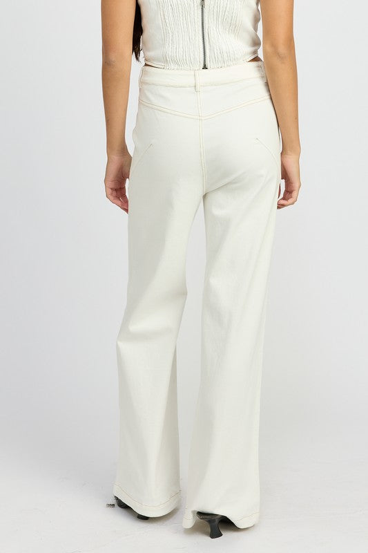 HIGH WAISTED WIDE LEG PANTS WHITE by Emory Park | Fleurcouture